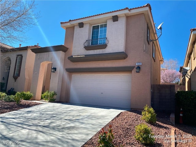 533 Via Santiago St, Las Vegas, NV 89144 - mediterranean / spanish-style house with an attached garage, stucco siding, driveway, and a tile roof