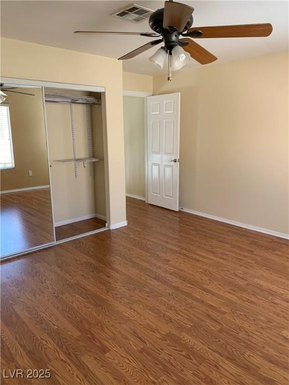 533 Via Santiago St, Las Vegas, NV 89144 - unfurnished bedroom featuring wood finished floors, baseboards, a closet, and a ceiling fan