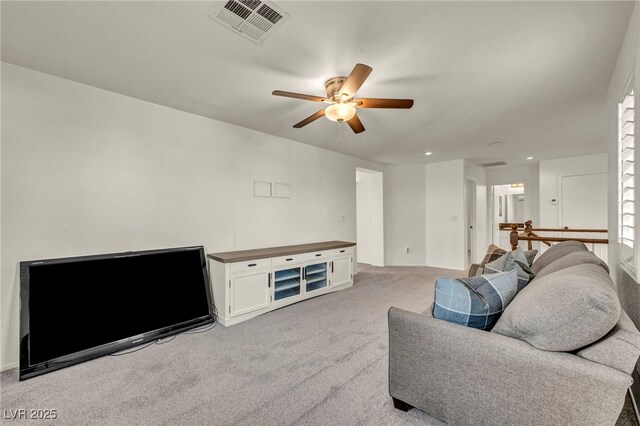 5553 Coral Gate St, Las Vegas, NV 89148 - living room featuring ceiling fan, light colored carpet, and recessed lighting