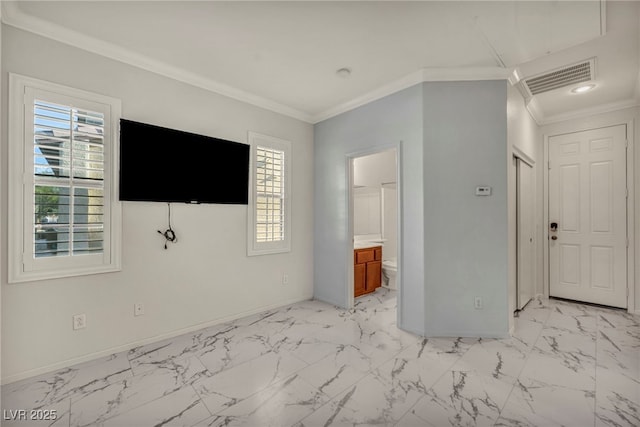 5553 Coral Gate St, Las Vegas, NV 89148 - unfurnished living room with baseboards, ornamental molding, and light marble finish flooring