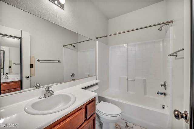 5553 Coral Gate St, Las Vegas, NV 89148 - bathroom featuring bathing tub / shower combination, vanity, toilet, and marble finish floors