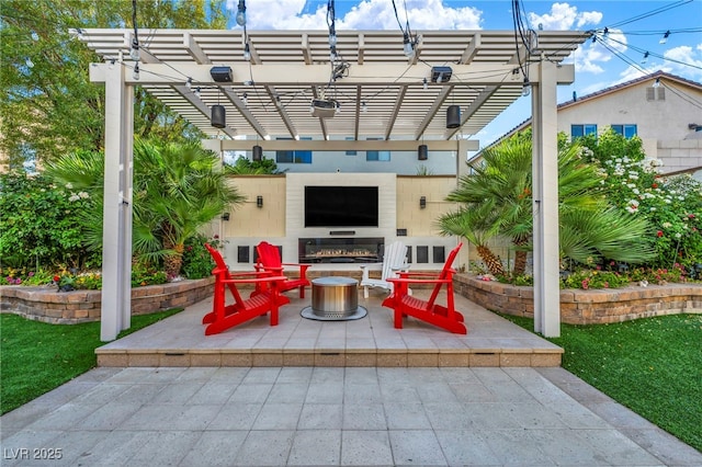 5553 Coral Gate St, Las Vegas, NV 89148 - view of patio / terrace featuring a glass covered fireplace and a pergola
