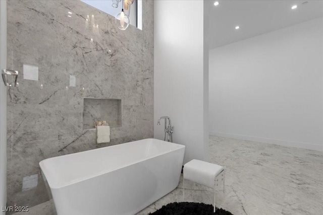 38 Skybird Ct, Las Vegas, NV 89135 - bathroom with a freestanding tub, recessed lighting, and marble finish flooring