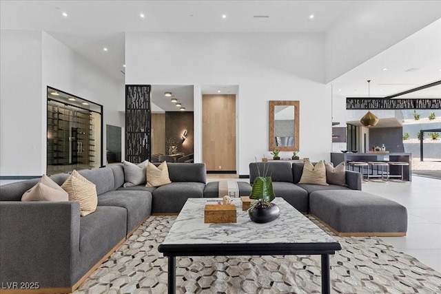 38 Skybird Ct, Las Vegas, NV 89135 - living room with high vaulted ceiling and recessed lighting