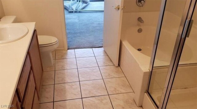 3644 Starlight Evening St, Las Vegas, NV 89129 - full bath featuring vanity, toilet, a stall shower, a garden tub, and tile patterned flooring
