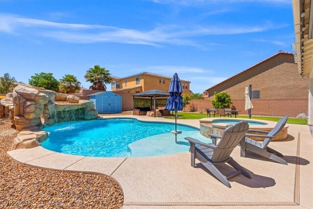 8925 Kenzie Cove St, Las Vegas, NV 89131 - view of pool featuring a gazebo, a patio, and a pool with connected hot tub