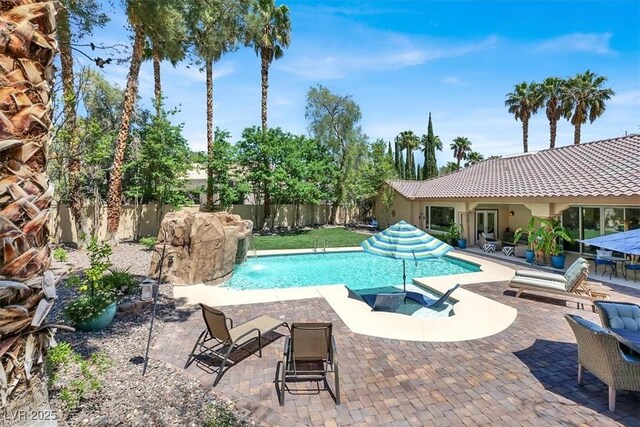 1813 Skyline Dr, Las Vegas, NV 89117 - view of pool featuring a fenced backyard, french doors, and a patio area