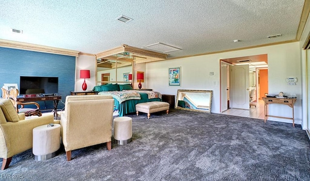 940 Vegas Valley Dr, Las Vegas, NV 89109 - carpeted living area with crown molding and a textured ceiling