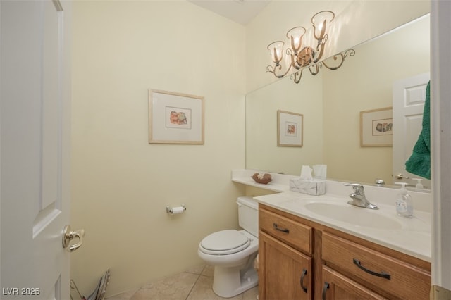 1441 Palm Dr, Laughlin, NV 89029 - half bathroom featuring tile patterned floors, vanity, toilet, and a chandelier