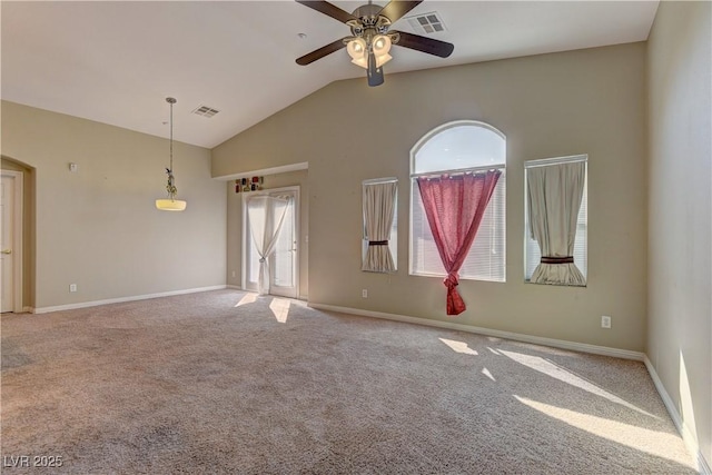 5552 Dueces Wild Ct Unit 101, Las Vegas, NV 89122 - unfurnished room with ceiling fan, lofted ceiling, carpet flooring, and baseboards