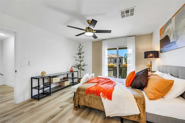 9078 Hilverson Ave, Las Vegas, NV 89148 - bedroom featuring wood finished floors, access to outside, and ceiling fan