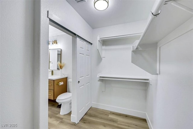 9078 Hilverson Ave, Las Vegas, NV 89148 - spacious closet with a barn door and light wood-type flooring