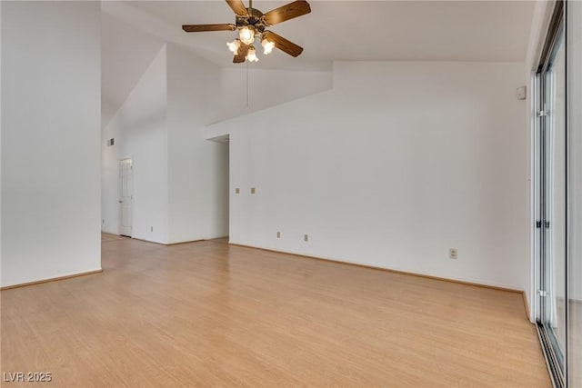 2904 Channel Bay Dr, Las Vegas, NV 89128 - unfurnished living room featuring light wood-style floors, a ceiling fan, and high vaulted ceiling