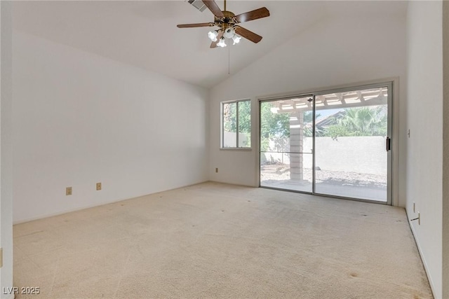 2904 Channel Bay Dr, Las Vegas, NV 89128 - spare room with high vaulted ceiling, light carpet, and a ceiling fan