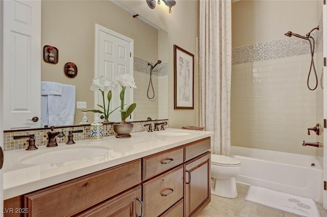 748 Puerto Real Ct, Las Vegas, NV 89138 - bathroom featuring shower / bath combination with curtain, double vanity, and toilet