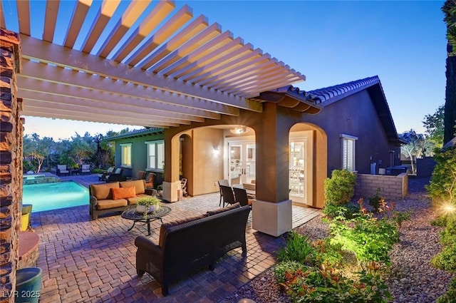 748 Puerto Real Ct, Las Vegas, NV 89138 - view of patio / terrace with an outdoor hangout area, an outdoor pool, a pergola, and french doors