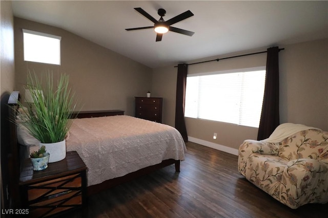 878 Samoy St, Las Vegas, NV 89110 - bedroom with lofted ceiling, wood finished floors, baseboards, and ceiling fan