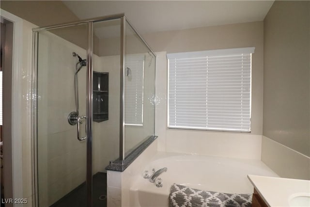 878 Samoy St, Las Vegas, NV 89110 - full bathroom with vanity, a bath, and a shower stall