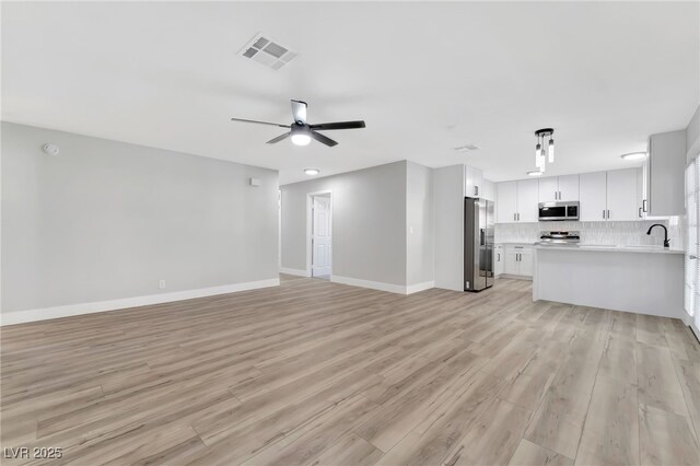 5453 Yvonne Cir, Las Vegas, NV 89122 - unfurnished living room featuring light wood-type flooring and ceiling fan