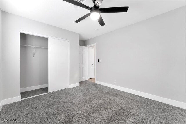 5453 Yvonne Cir, Las Vegas, NV 89122 - unfurnished bedroom featuring carpet floors, a closet, and ceiling fan