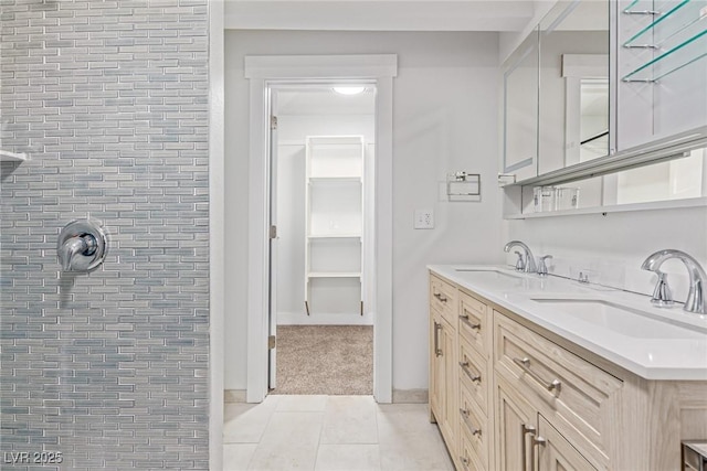 659 D Ave, Boulder City, NV 89005 - bathroom with tile patterned floors, double vanity, and a shower