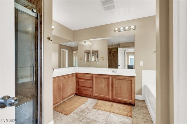 8015 Maple Park St, Las Vegas, NV 89131 - full bath with double vanity, tile patterned floors, and an enclosed shower