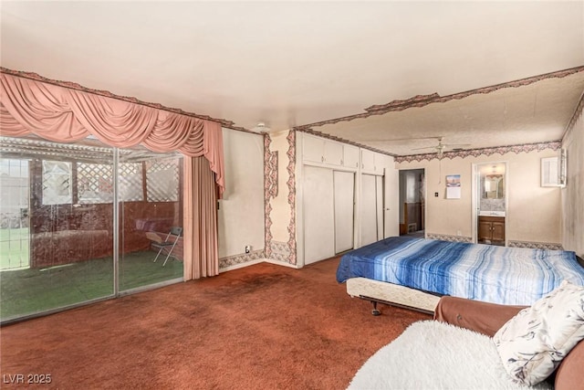812 Pyramid Dr, Las Vegas, NV 89107 - bedroom with access to outside, carpet floors, and ensuite bath