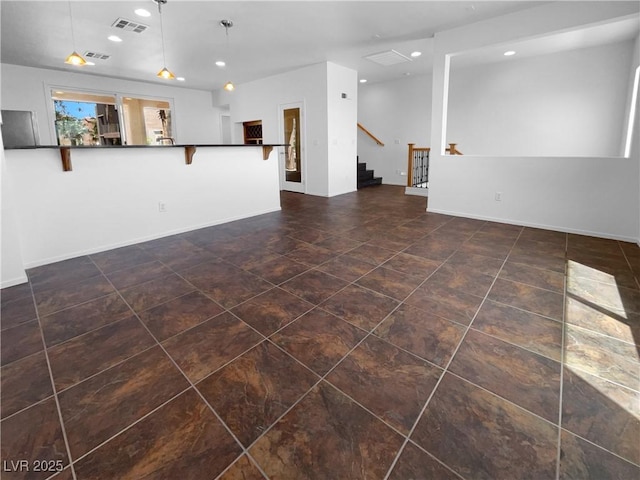 9384 Hosner St, Las Vegas, NV 89178 - unfurnished living room with recessed lighting, stairway, baseboards, and tile patterned flooring