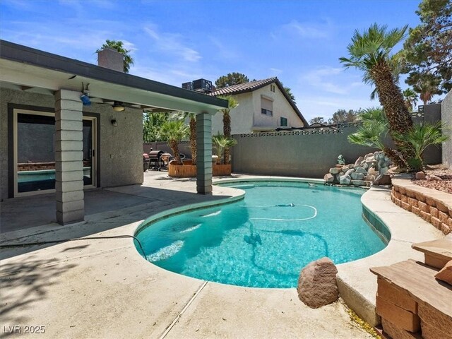 6436 Vinecrest Ave, Las Vegas, NV 89108 - view of swimming pool with a patio area, a fenced backyard, and ceiling fan