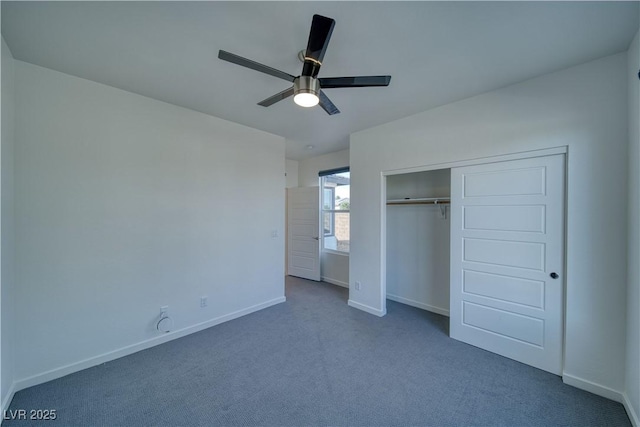 5091 E Beacon Ridge Dr, Pahrump, NV 89061 - unfurnished bedroom with carpet floors, baseboards, a closet, and ceiling fan