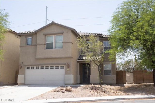 3309 Conterra Park Ave, North Las Vegas, NV 89081 - traditional-style house featuring stucco siding, an attached garage, driveway, and a tile roof