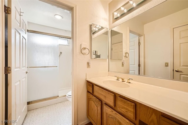 3104 Hayden Ct, Las Vegas, NV 89134 - bathroom with a shower stall, vanity, and tile patterned floors
