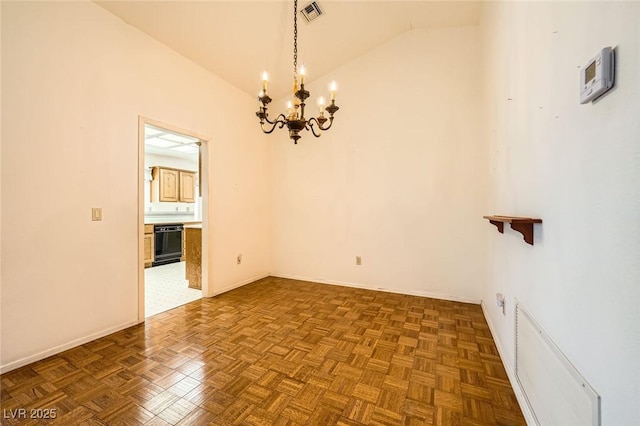 3104 Hayden Ct, Las Vegas, NV 89134 - empty room featuring a chandelier and high vaulted ceiling