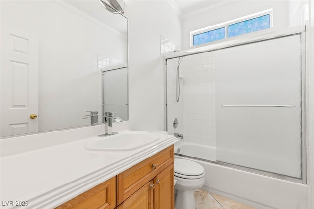 9688 Meeks Bay Ave, Las Vegas, NV 89148 - full bath with toilet, crown molding, vanity, and combined bath / shower with glass door