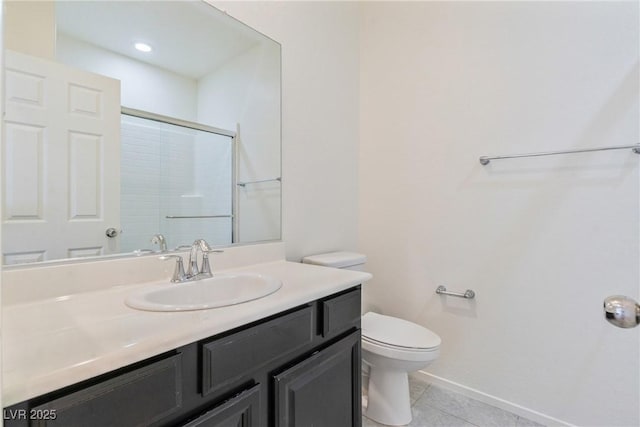 4566 Mansart Ct Unit 1104, North Las Vegas, NV 89031 - full bath with toilet, tile patterned flooring, a shower with shower door, vanity, and baseboards