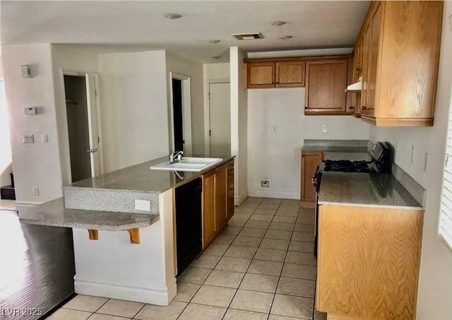 224 Wicked Wedge Way, Las Vegas, NV 89148 - kitchen featuring a sink, brown cabinetry, light tile patterned floors, black dishwasher, and baseboards