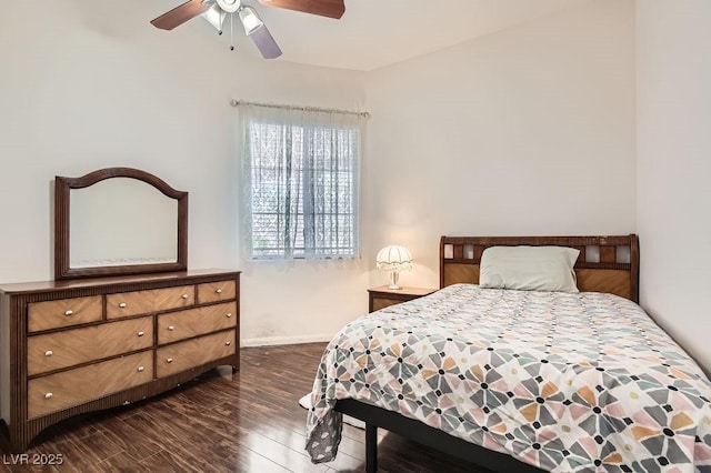 8777 Shady Peak Way, Las Vegas, NV 89123 - bedroom with dark wood-style floors, baseboards, and a ceiling fan