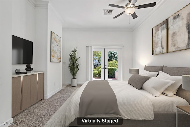 12 Strada Di Circolo -, Unit Henderson, NV 89011 - bedroom with ornamental molding, access to outside, light carpet, baseboards, and ceiling fan