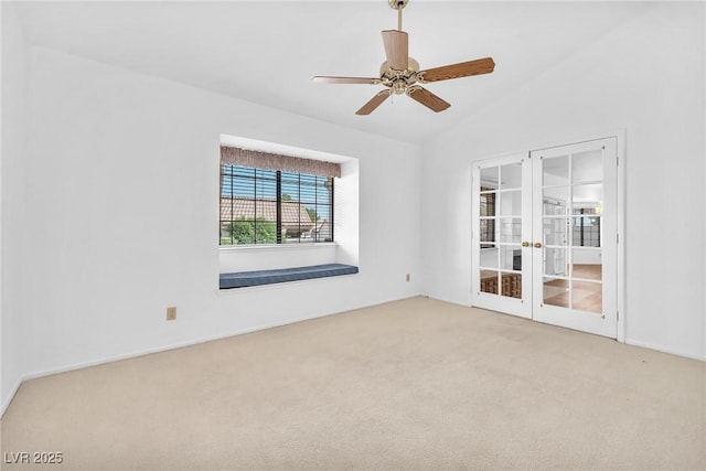 1951 Moyer Dr, Henderson, NV 89074 - empty room with carpet floors, french doors, vaulted ceiling, and ceiling fan