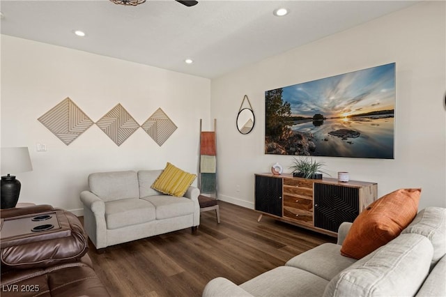 1309 Vista Del Monte Dr, Mesquite, NV 89027 - living room featuring wood finished floors, baseboards, recessed lighting, and ceiling fan
