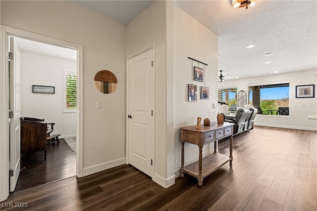 1309 Vista Del Monte Dr, Mesquite, NV 89027 - hall featuring dark wood-type flooring, baseboards, a textured ceiling, and recessed lighting