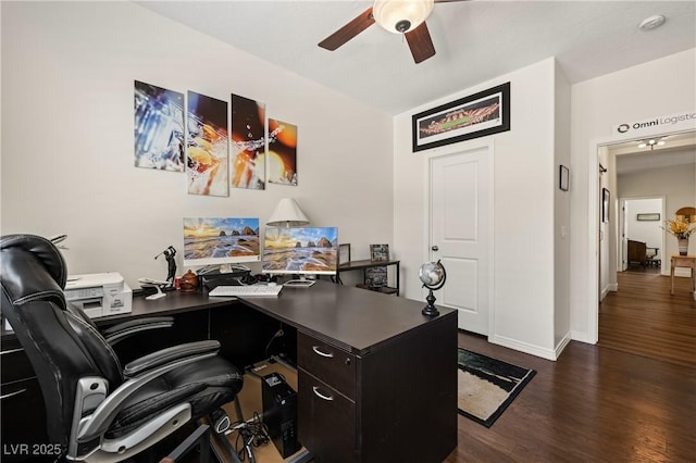 1309 Vista Del Monte Dr, Mesquite, NV 89027 - office space with a ceiling fan, dark wood-style flooring, and baseboards
