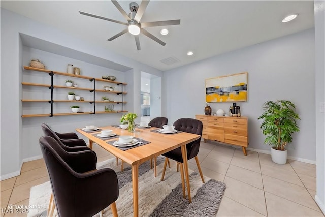 10373 Northern Hills Ave, Las Vegas, NV 89166 - dining space featuring light tile patterned floors, a ceiling fan, and recessed lighting
