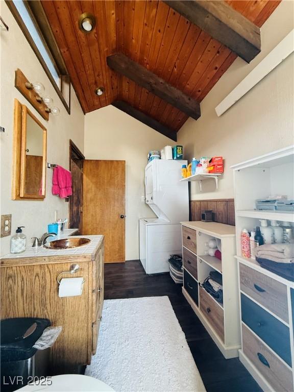 250 E Madison Ave, Ely, NV 89301 - bathroom with wood ceiling, wood finished floors, vanity, and toilet