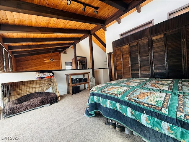 250 E Madison Ave, Ely, NV 89301 - bedroom featuring wood ceiling with exposed beams and carpet flooring