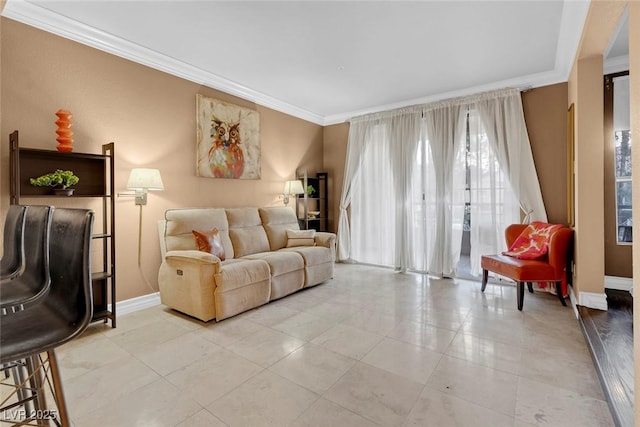 270 E Flamingo Rd Unit 131, Las Vegas, NV 89169 - living area featuring crown molding, baseboards, and light tile patterned floors
