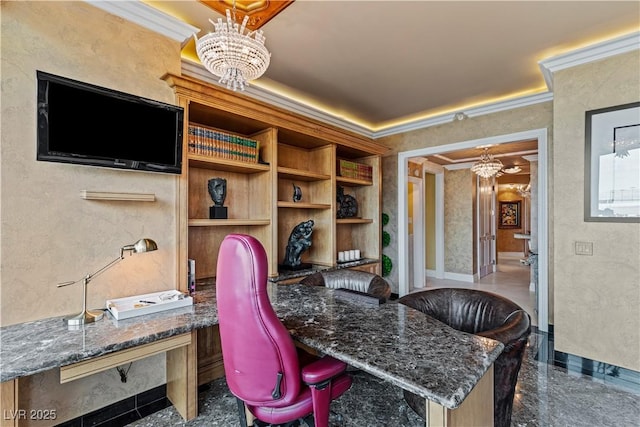 1 Hughes Center Dr Unit 308, Las Vegas, NV 89169 - home office featuring a chandelier, ornamental molding, and granite floors