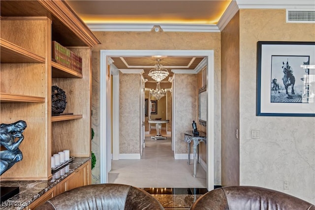 1 Hughes Center Dr Unit 308, Las Vegas, NV 89169 - hall featuring a chandelier, ornamental molding, and tile patterned floors