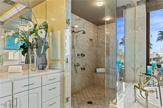 1 Hughes Center Dr Unit 308, Las Vegas, NV 89169 - bathroom with a stall shower, vanity, and a bath
