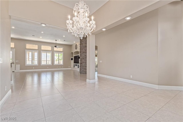5576 Buena Martina Way, Las Vegas, NV 89141 - unfurnished living room featuring recessed lighting, light tile patterned floors, a chandelier, baseboards, and ceiling fan